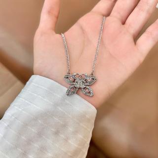 Chanel Crystal Bow Pendant Necklace
