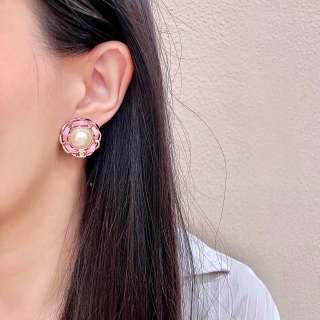 CHANEL Rosé Pearl Blossom Stud Earrings