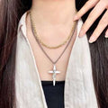 YSL Crystal Cassandre Cross Pendant Necklace