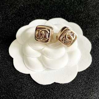 CHANEL Satin Frame CC Stud Earrings