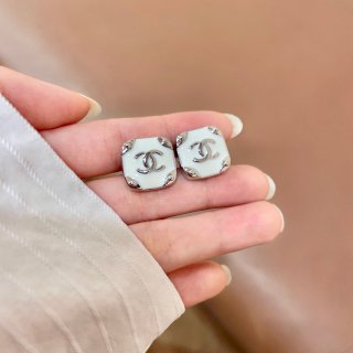 CHANEL Square Signature Stud Earrings