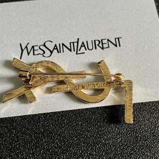 YSL Cassandre Crystal Monogram Brooch