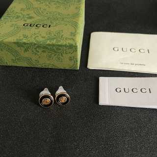Gucci GG Black Enamel Gold Stud Earrings