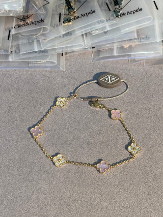 Van Cleef & Arpels Mini 6-Motif Bracelet with Pink Mother-of-Pearl and Diamonds