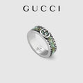 Gucci Interlocking G Green Texture Engraved Band Ring