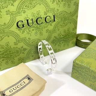 Gucci GG Interlocking Open Cuff Silver Bracelet