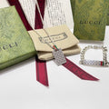 Gucci GG Web Stripe Plaque Silver Chain Necklace