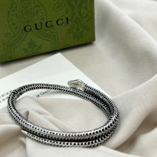 Gucci GG Beaded Double Layer Silver Cuff Bracelet