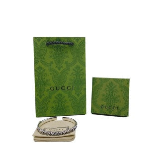 Gucci GG Engraved Open Cuff Bangle Bracelet