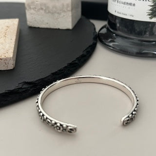 Gucci GG Vintage Engraved Open Cuff Silver Bracelet