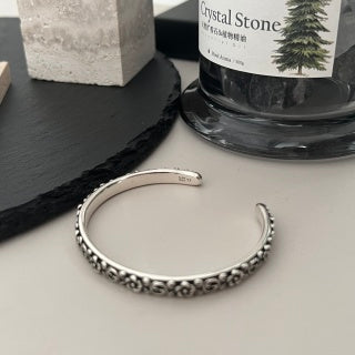 Gucci GG Vintage Engraved Open Cuff Silver Bracelet