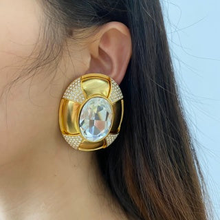 YSL Crystal Orbit Statement Clip-On Earrings