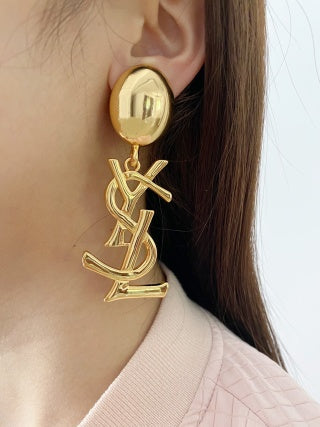 YSL Signature Logo Pearl Top Clip-On Earrings