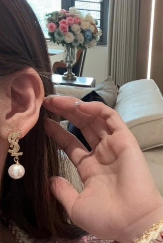 YSL Pearl Emblem Drop Earrings