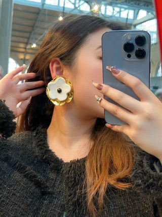 YSL Ivory Blossom Gold Petal Clip-On Earrings