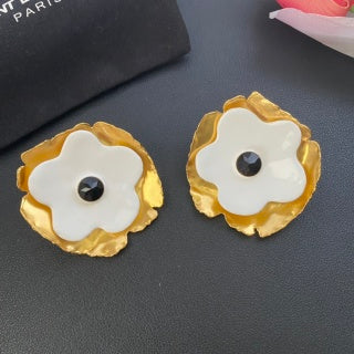 YSL Ivory Blossom Gold Petal Clip-On Earrings
