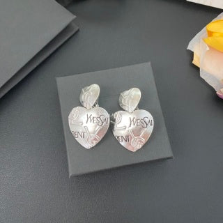 YSL Silver Monogram Medallion Clip-On Earrings