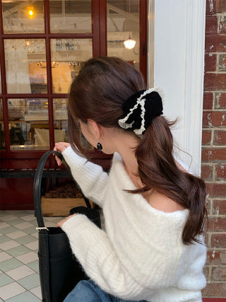 Chanel Black Velvet Bow Scrunchie – Elegant Luxury Hair Accessory