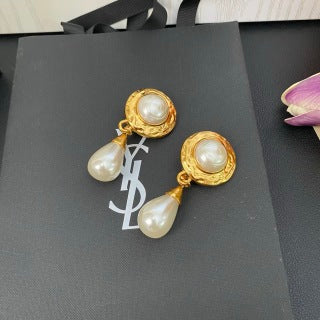 YSL Pearl Halo Teardrop Clip-On Earrings