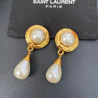 YSL Pearl Halo Teardrop Clip-On Earrings
