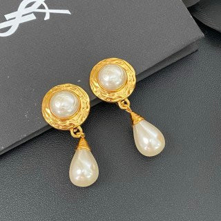 YSL Pearl Halo Teardrop Clip-On Earrings