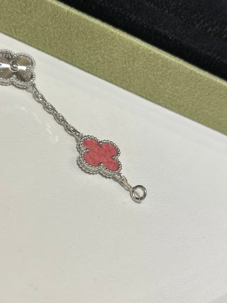 Van Cleef & Arpels Alhambra 5-Motif Bracelet in White Gold with Laser-Treated Rhodonite