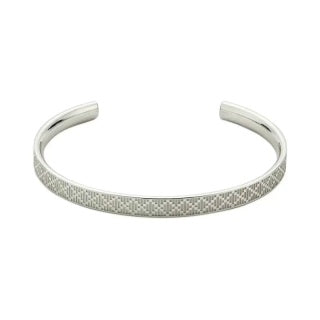 Gucci GG Pattern Engraved Silver Cuff Bracelet