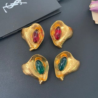 YSL Organic Gemstone Shell Clip-On Earrings