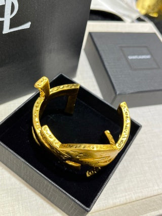 YSL Sculptural Palm Leaf Gold Cuff Bracelet