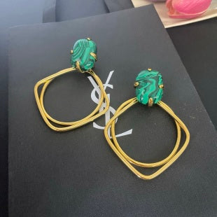YSL Malachite Oval Loop Statement Earrings