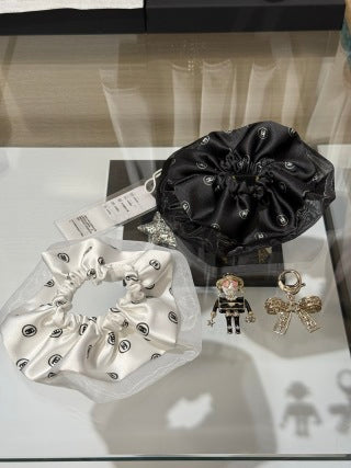 Chanel Printed Silk Organza Scrunchie – Elegant Luxury Hair Accessory