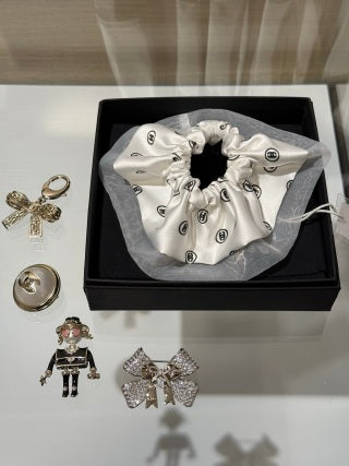 Chanel Printed Silk Organza Scrunchie – Elegant Luxury Hair Accessory