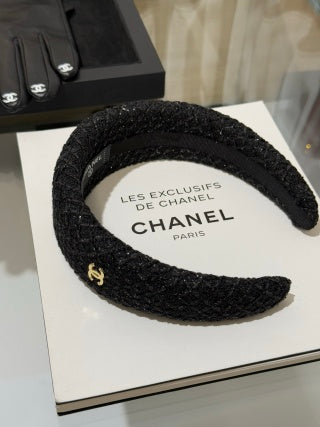 Chanel Tweed Gold Accent Headband – Black & Pink Elegant Luxury Fashion Accessory