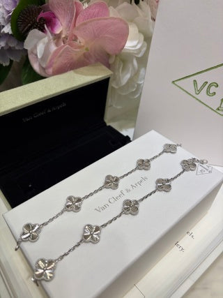 Van Cleef & Arpels White Gold Guilloché Alhambra 5-Motif Bracelet