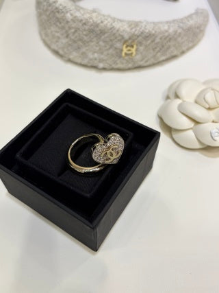 Chanel Light Gold Heart Ring with Full Pavé Diamonds