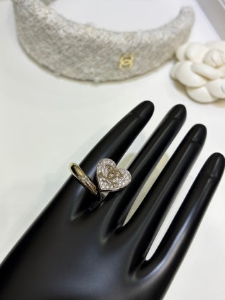 Chanel Light Gold Heart Ring with Full Pavé Diamonds