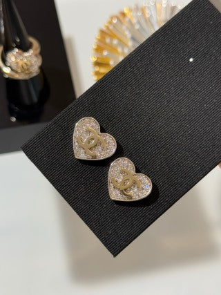 Chanel Crystal Heart CC Stud Earrings – Elegant Luxury Jewelry