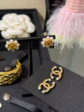 Chanel Gold CC Pearl Stud Earrings – Elegant Luxury Fashion Jewelry