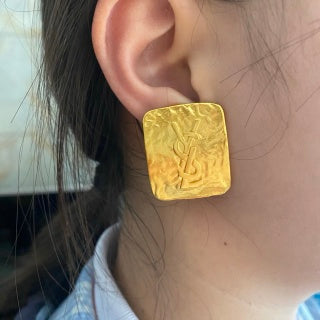 YSL Textured Monogram Square Clip-On Earrings