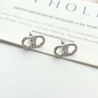 Dior Crystal CD Double Oval Stud Earrings