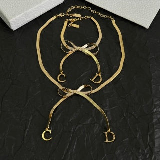 Dior Bow CD Letter Gold Chain Necklace