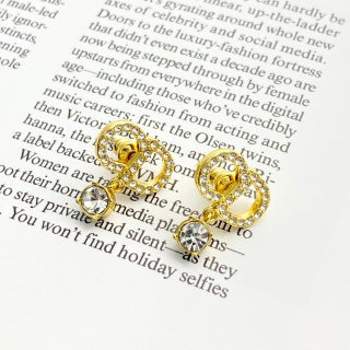 Dior CD Crystal Ribbon Drop Stud Earrings