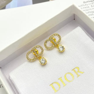 Dior CD Crystal Ribbon Drop Stud Earrings