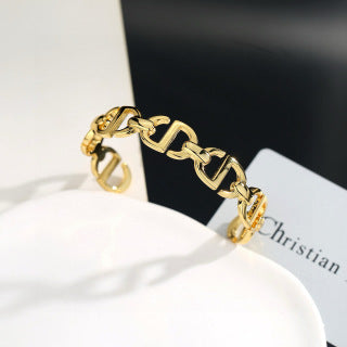 Dior CD Link Chain Gold Cuff Bracelet