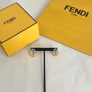 Fendi Golden Orbit Crystal Loop Stud Earrings