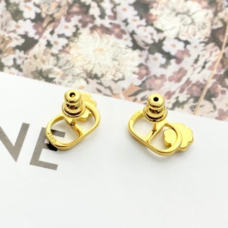 Dior Clover CD Pearl Charm Stud Earrings