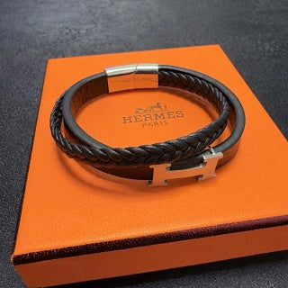 Hermès H Leather Braided Wrap Bracelet
