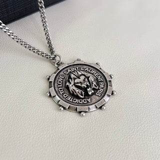 YSL Vintage Medallion Silver Pendant Necklace