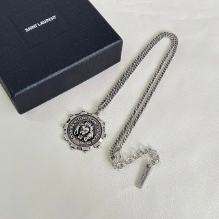 YSL Vintage Medallion Silver Pendant Necklace