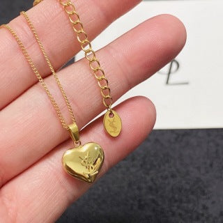YSL Heart Charm Layered Chain Necklace